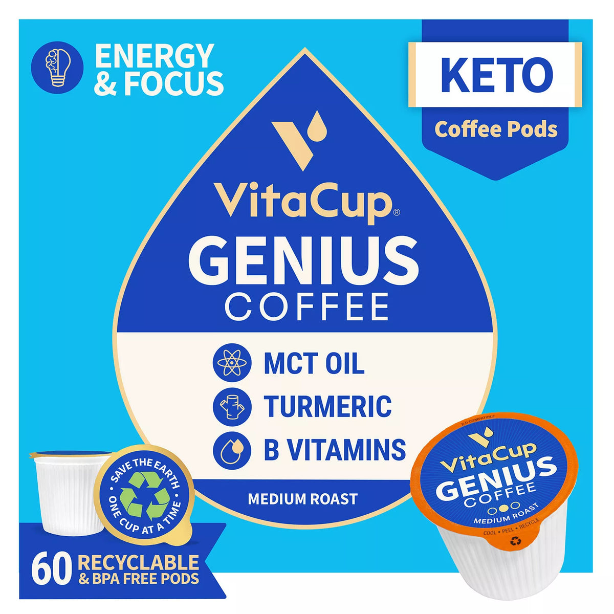 VitaCup Genius Blend Coffee Pods, 60 ea