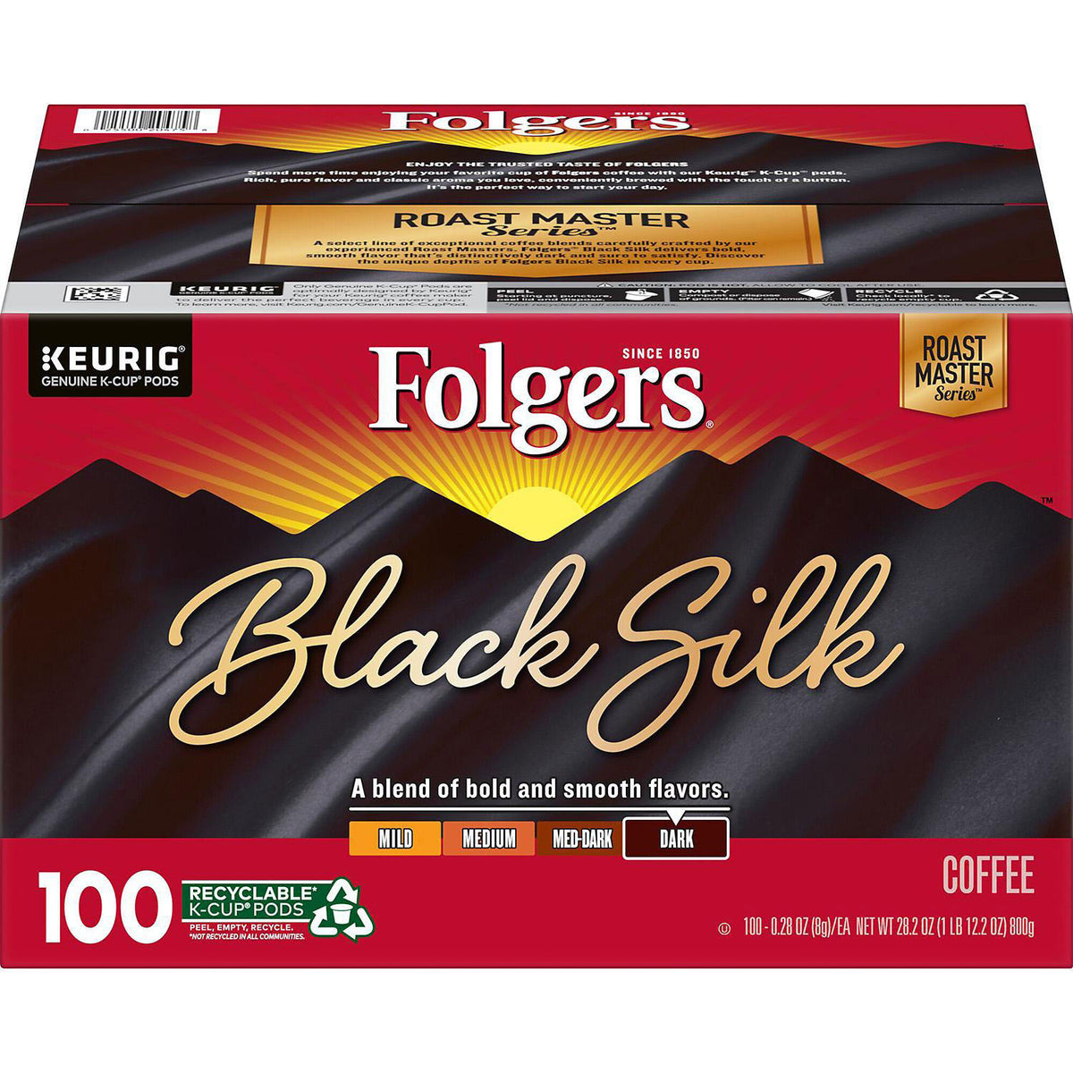 Folgers Black Silk Coffee K-Cups, Dark Roast, 100 ea
