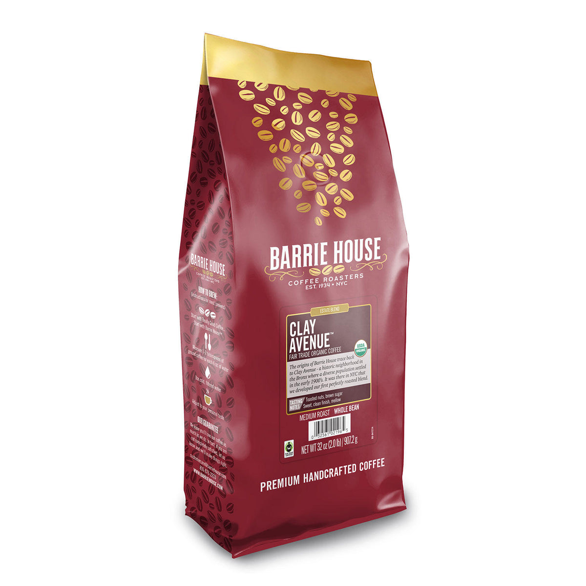 Barrie House Fair Trade Organic Whole Bean Coffee Bag, Clay Avenue, 32 oz