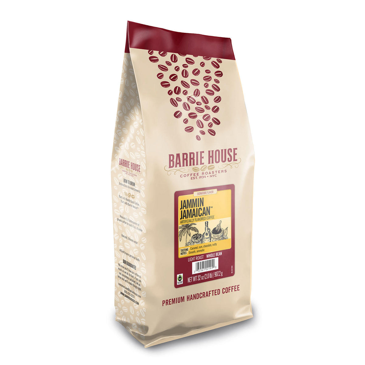 Barrie House Fair Trade Organic Whole Bean Coffee Bag, Jammin Jamaican, 32 oz