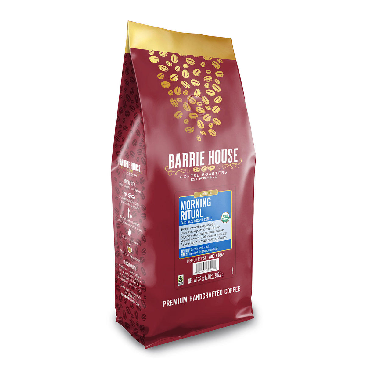 Barrie House Fair Trade Organic Whole Bean Coffee, Morning Ritual, 32 oz