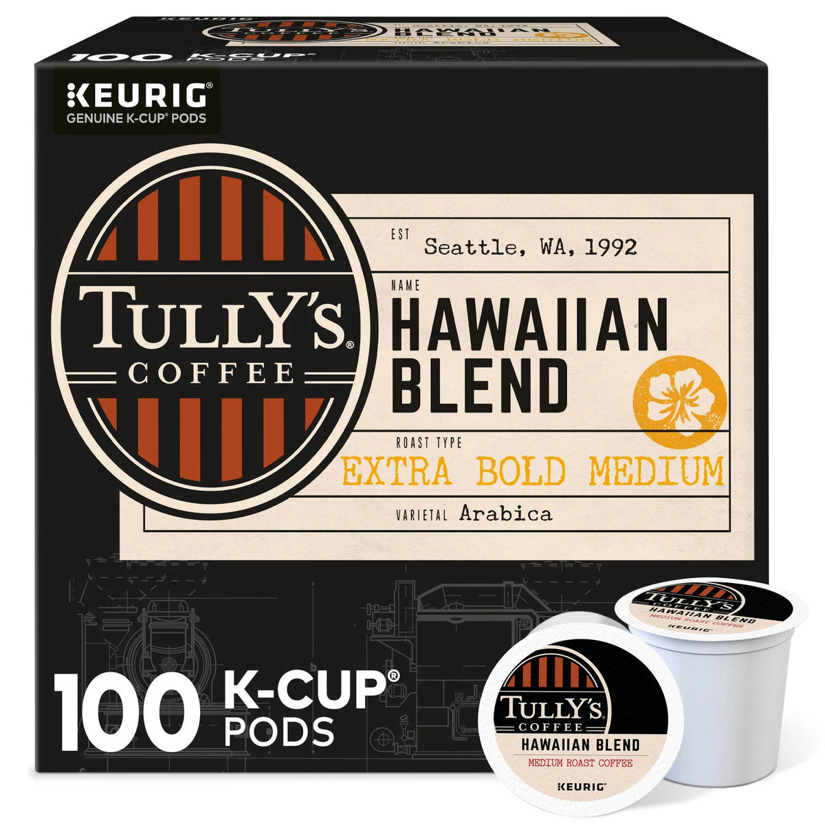 Tully's Coffee Hawaiian Blend K-Cup Pods, 100 ea