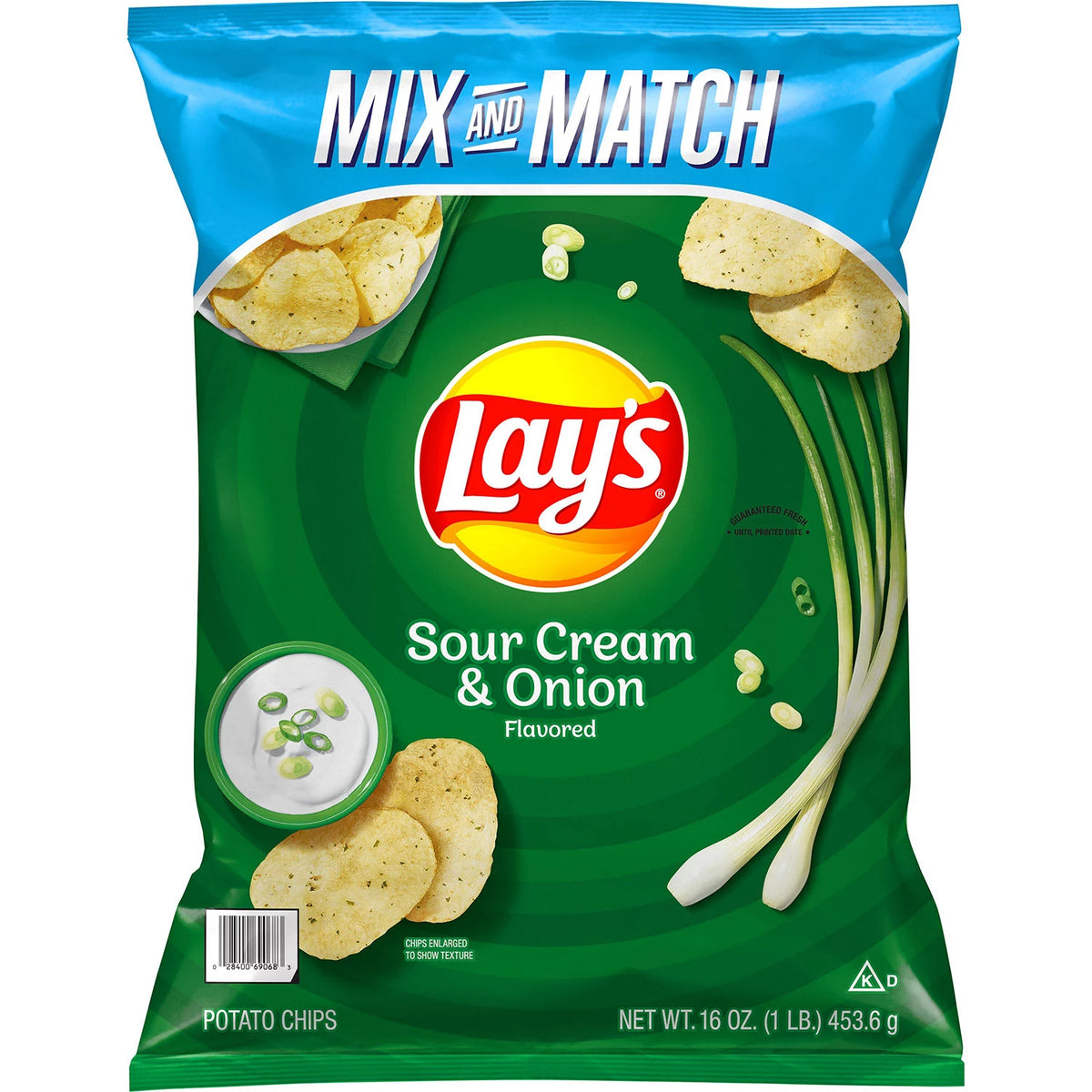Lay's Potato Chips, Sour Cream & Onion Flavored, 16 oz