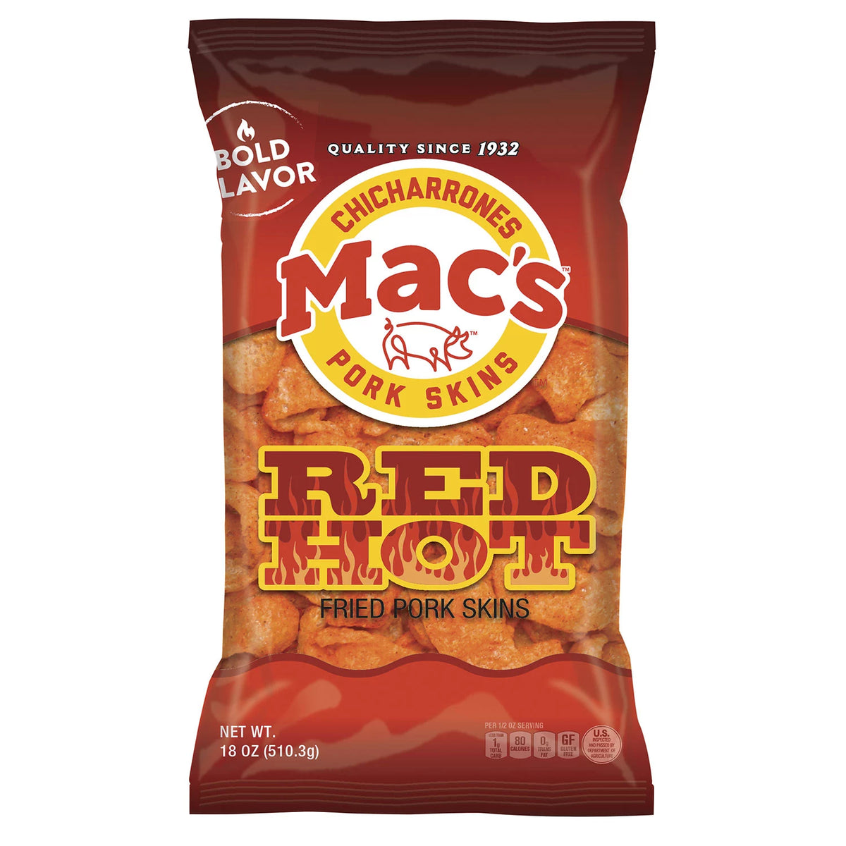 Mac's Red Hot Pork Skins, 18 oz