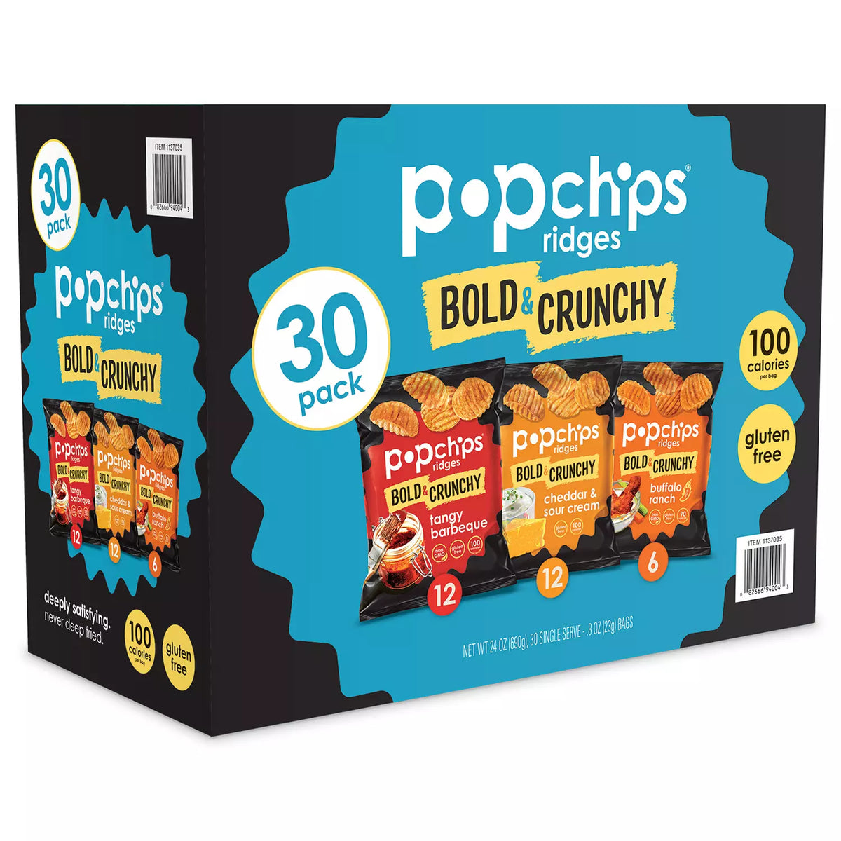 Popchips Bold & Crunchy Ridges Variety Box, 30 ea