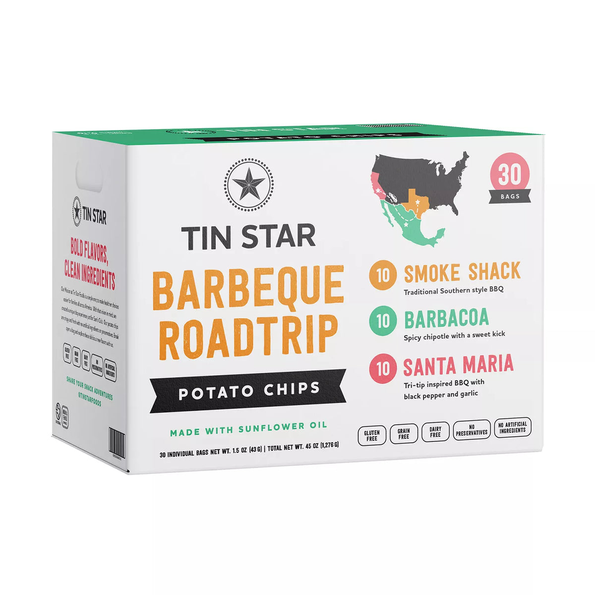 Tin Star Barbeque Road Trip Chip Variety Pack, 30 ea