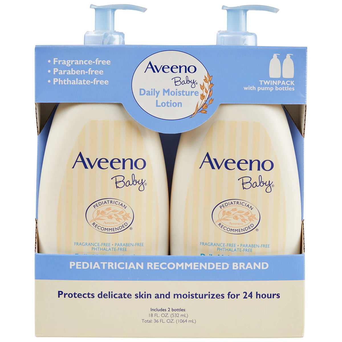 Aveeno Baby Daily Moisture Lotion with Pump Twin Pack, 2 ea
