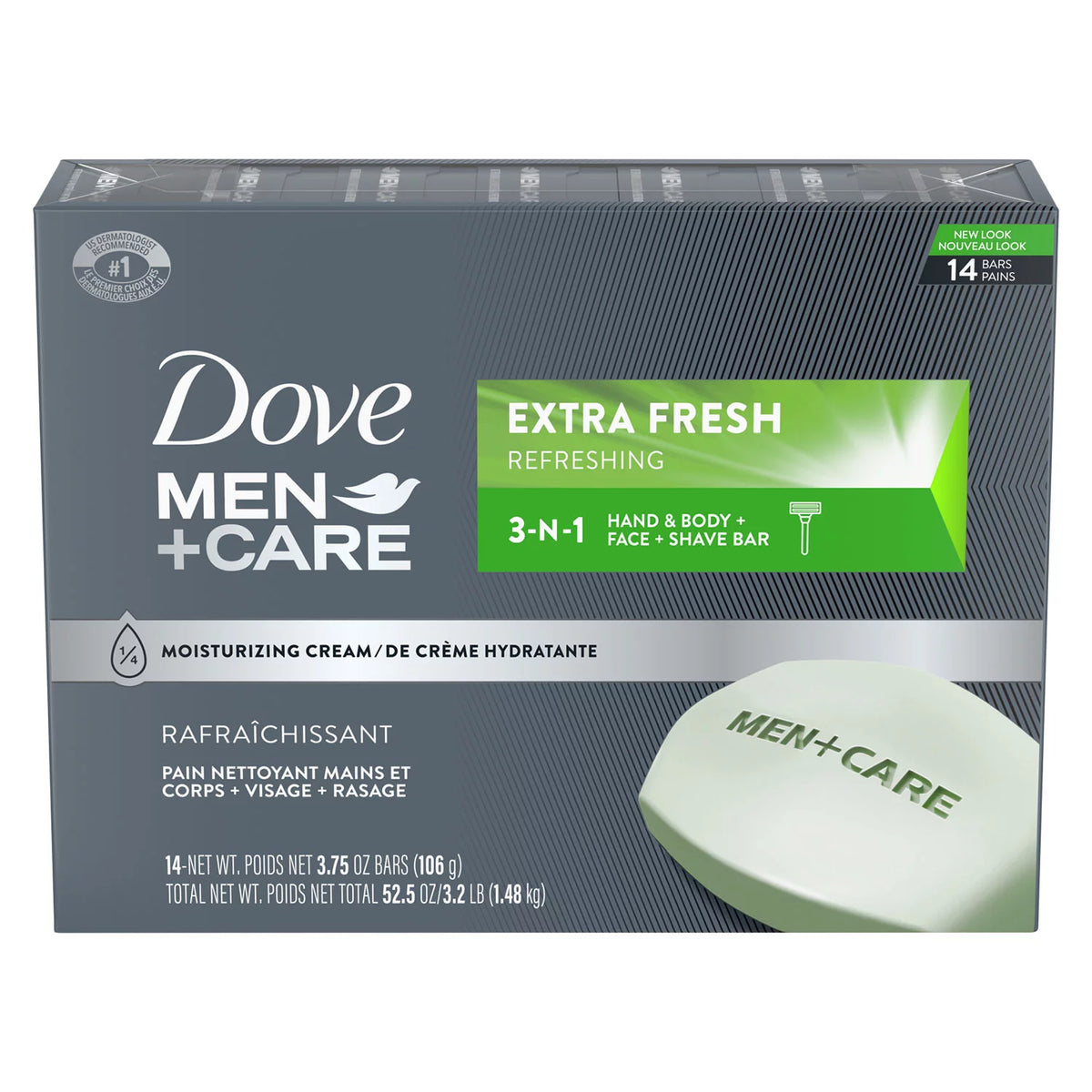 Dove Men+Care Body and Face Bar Pack, Extra Fresh, 14 ea