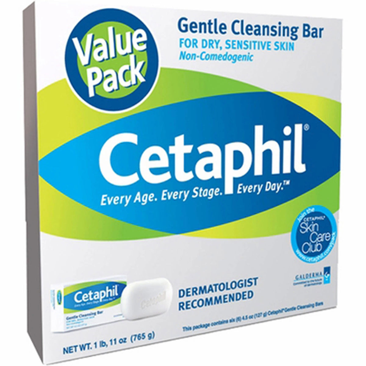 Cetaphil Gentle Cleansing Bar Value Pack, 6 ea