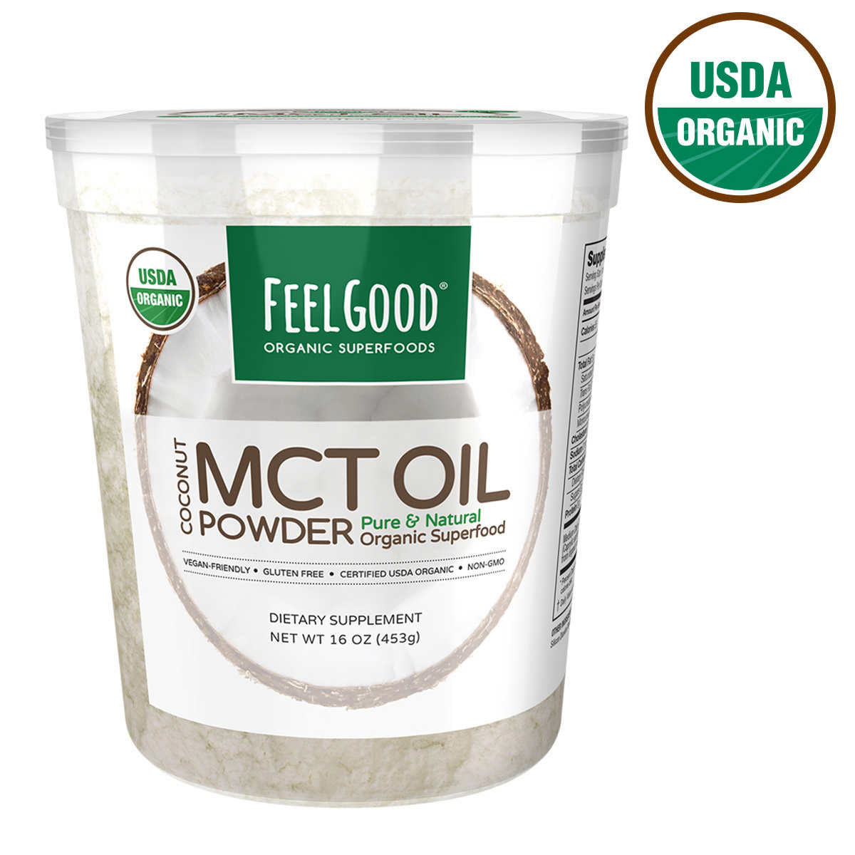 Feel Good USDA Organic MCT Oil Powder, 16 oz