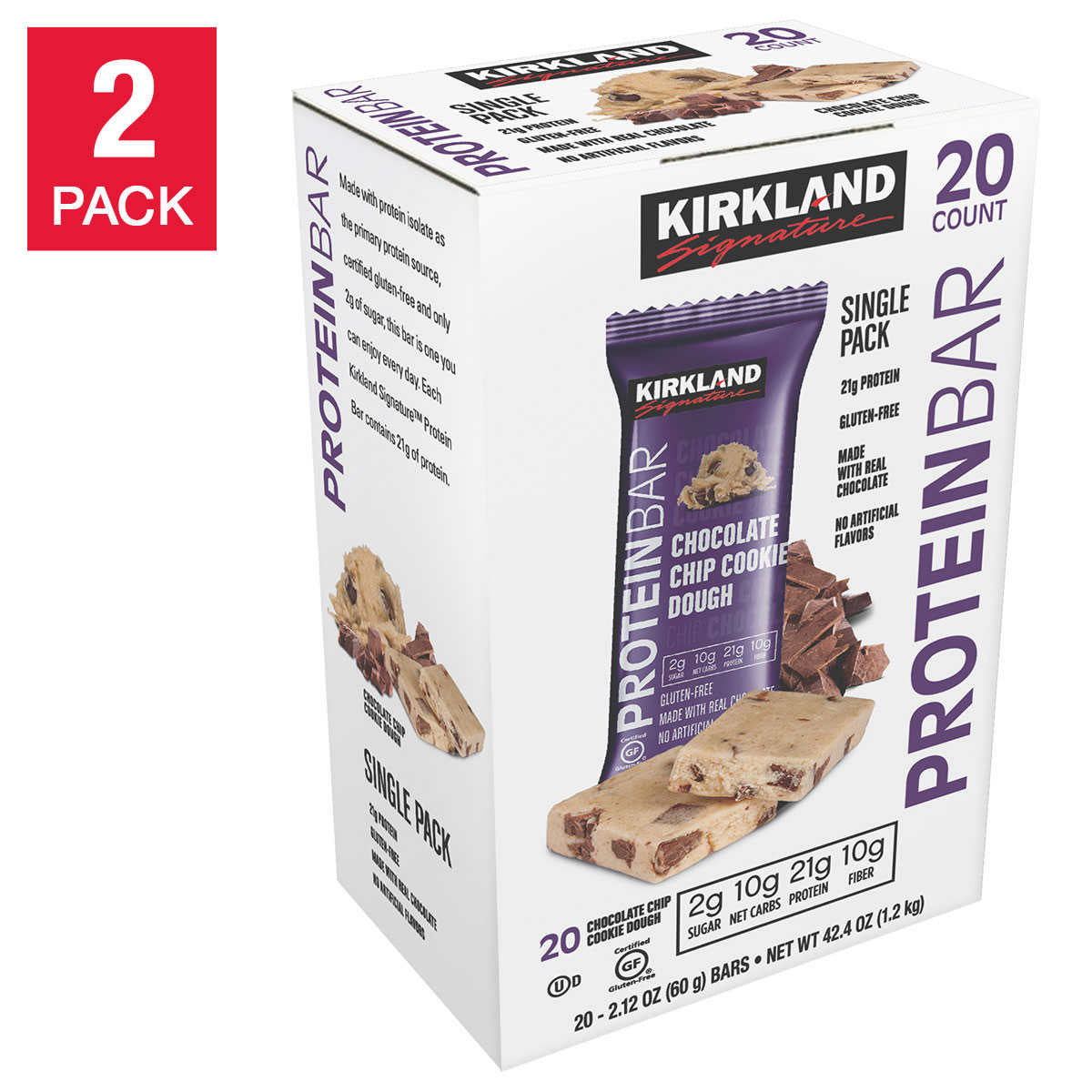 Kirkland Signature Protein Bars, Chocolate Chip Cookie Dough, 2 ea