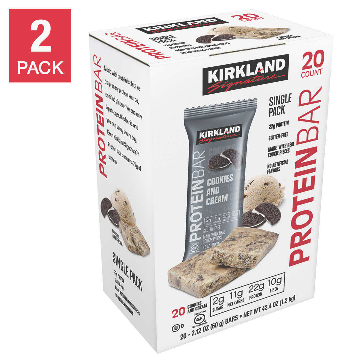 Kirkland Signature Protein Bars, Cookies and Cream, 2 ea