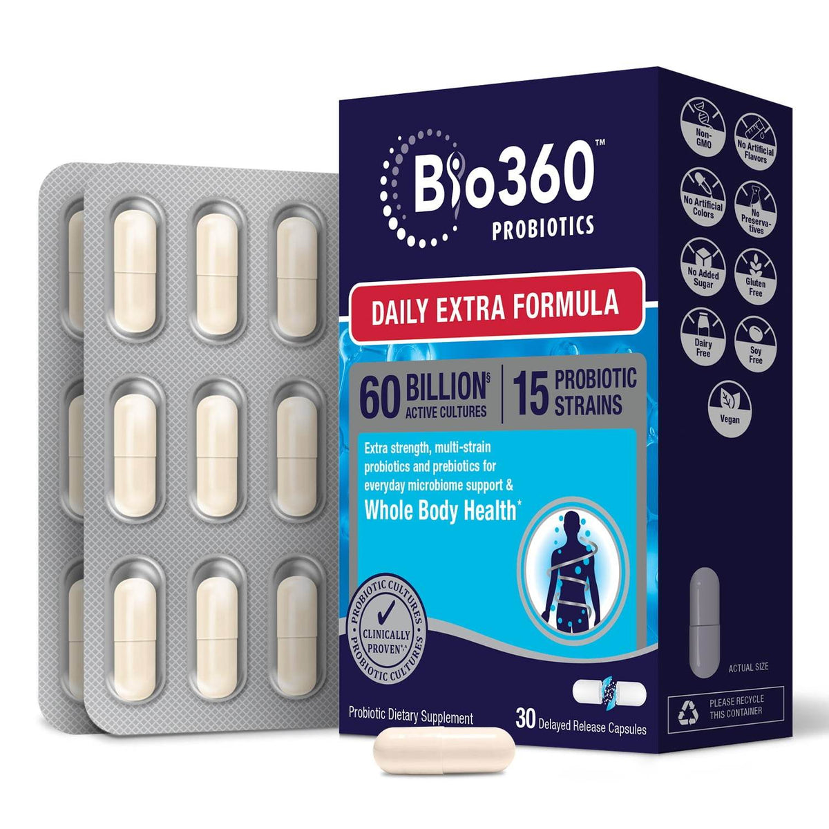 Bio360 Probiotics Daily Extra Formula, Vegan Probiotics for Extra Support, Capsules, 30 ea - OTC Shoppe Express